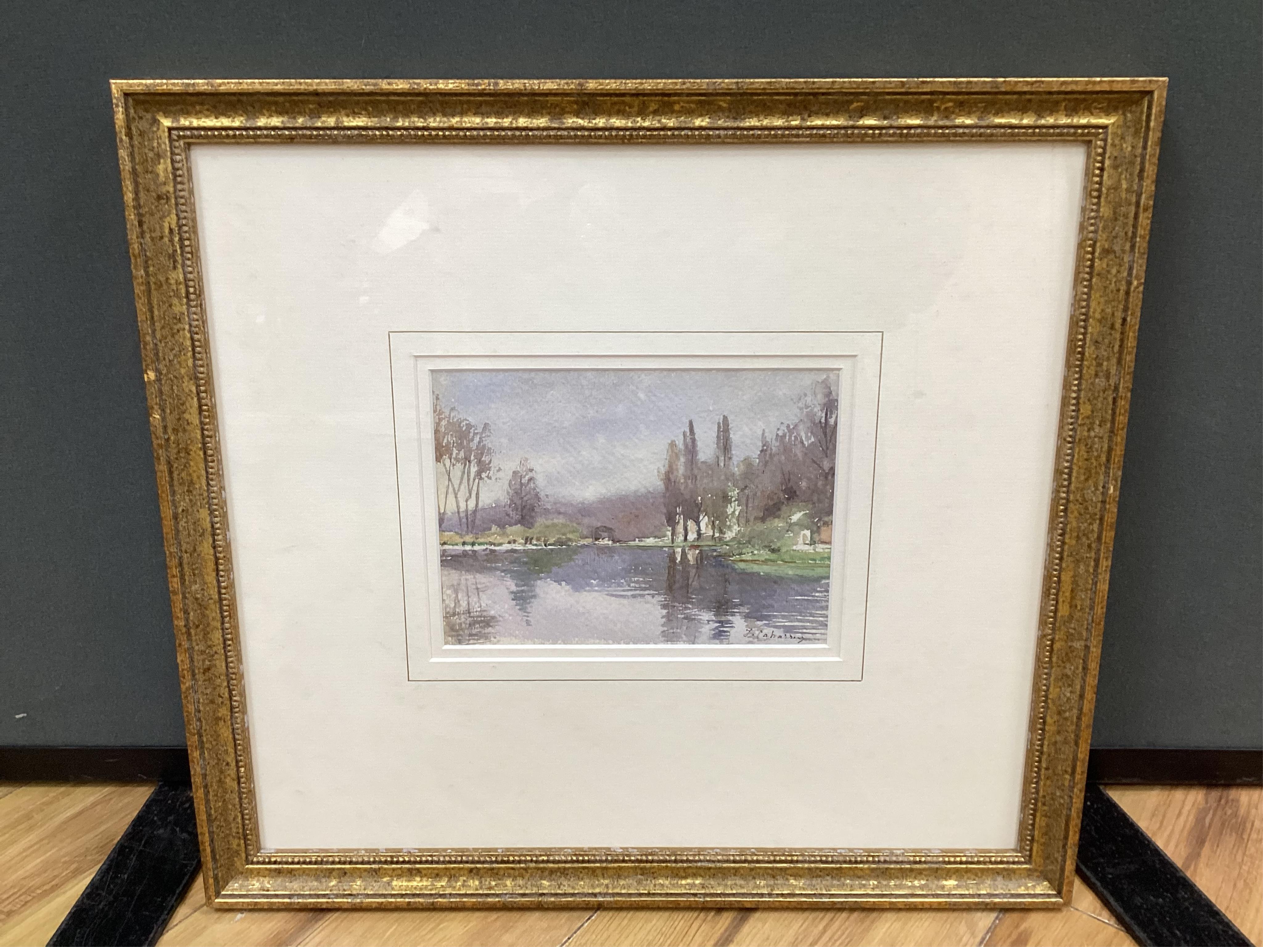 Jenika Cabarrus (b.1968), A river landscape, signed lower right, watercolour, 13 x 18cm